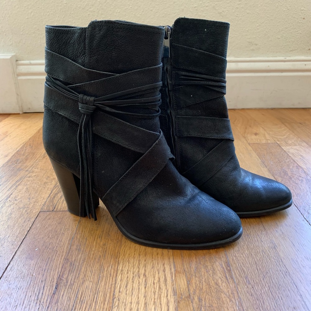 Leather Vince Camino Booties with fringe detail